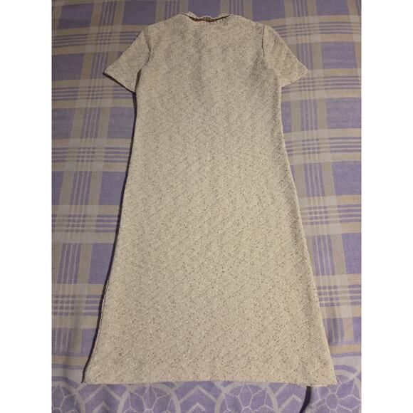 Vintage 70's Leslie Fay LF Petite Tan Short Sleeve Dress 12 Button 60s 80s - Picture 6 of 13